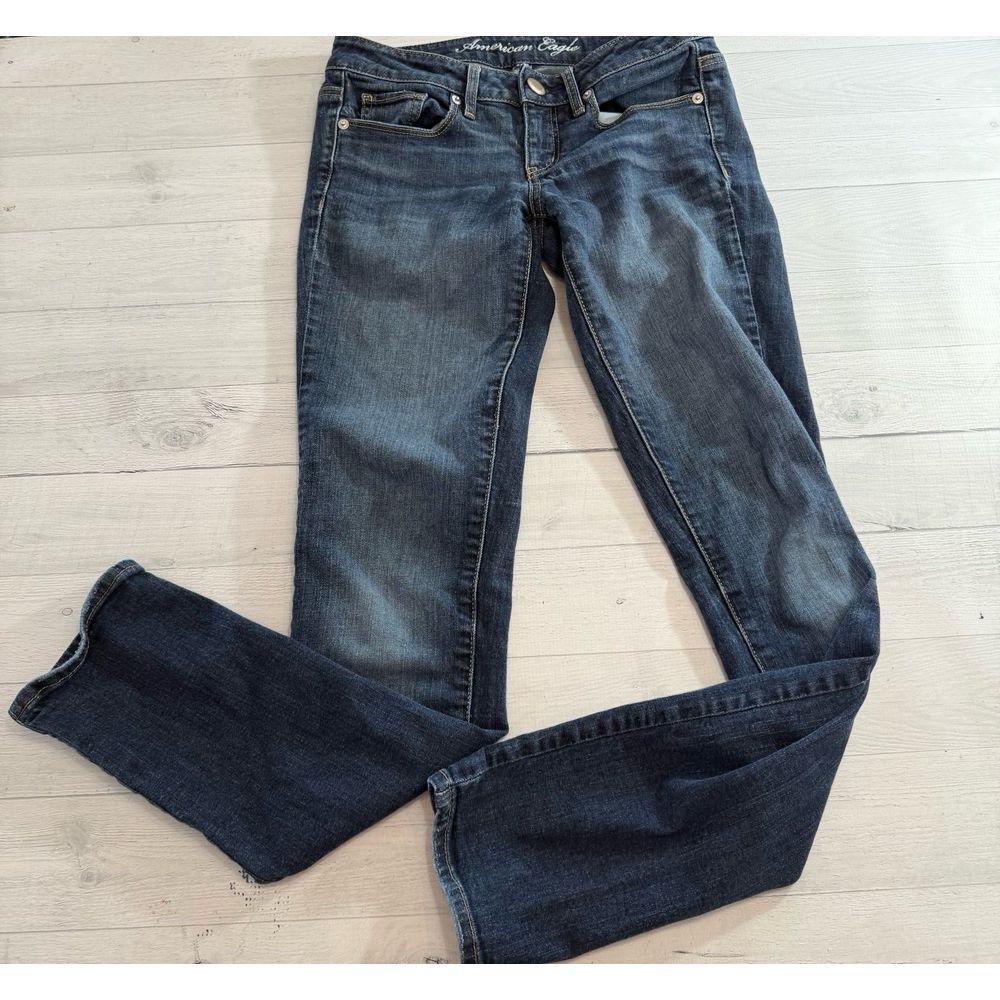 American eagle stretch skinny jeans dark denim women's size 2